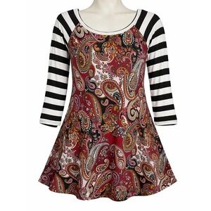 Womens Raglan‎ Sleeve Paisley Tunic Top Cottagecore Boho Eclectic Festival
